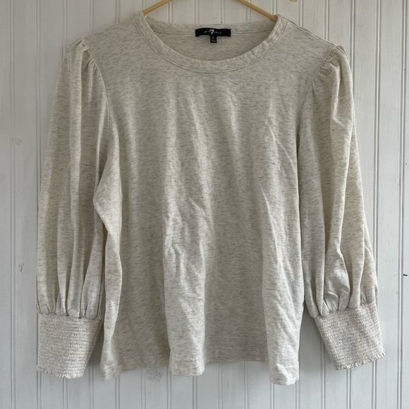 7 for all Mankind Women's Cream Puff Shoulder Long Sleeve Smocked Tee Size Large - Picture 1 of 8